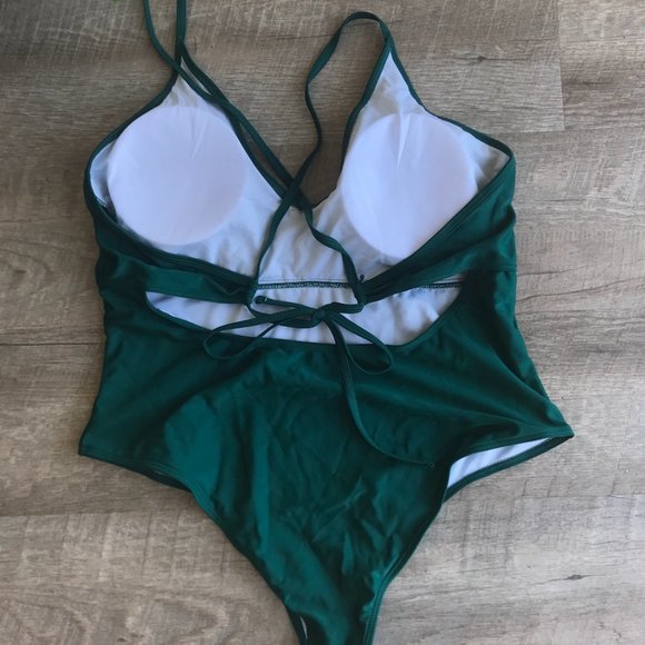 One-Piece Bathing Suit, Dark Green, 2XL - Picture 4 of 6